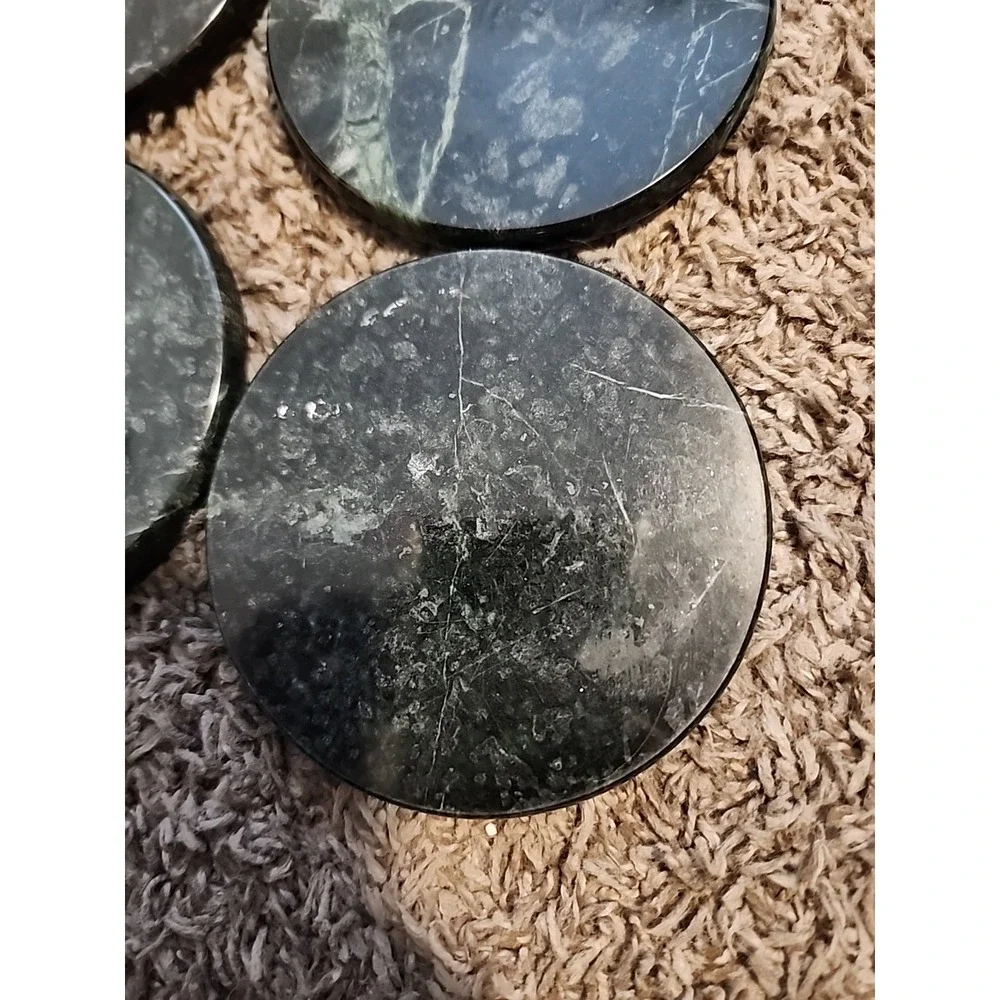 Set Of 4 Vtg Green Marble Coasters With Cork Backed Drink Holder Heavy Green‎